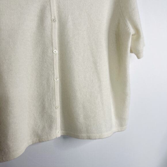 Brazeau Tricot Size 4 Cream Cashmere Collared Short Sleeve Button Front Sweater - Picture 4 of 10